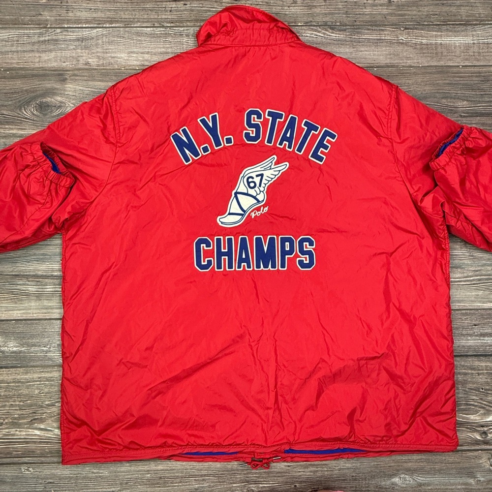 Polo Ralph Lauren Men 4XLT Coaches Jacket Red NY State Champs Winged Foot DEFECT